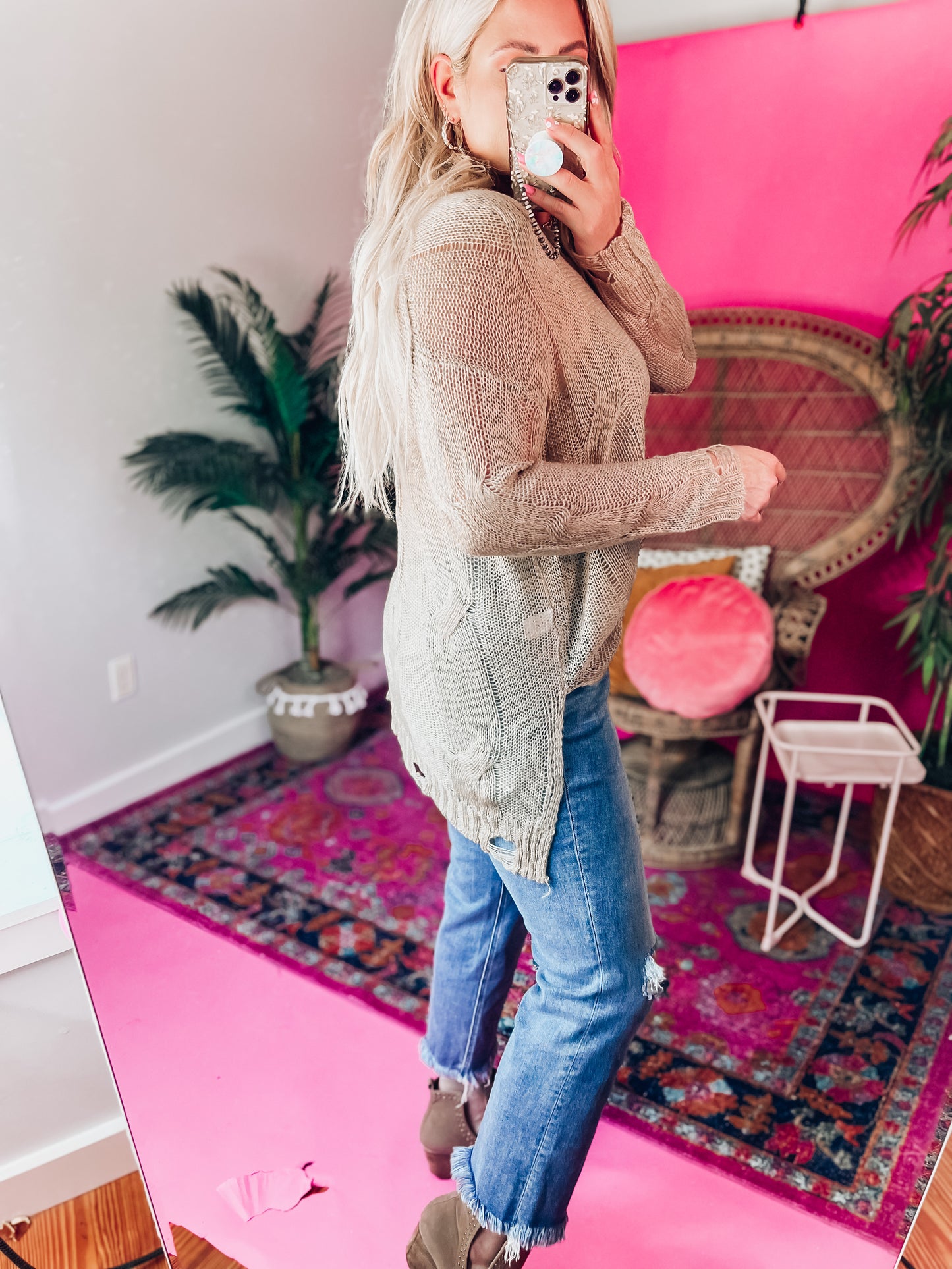 Opal Oatmeal Distressed Sweater