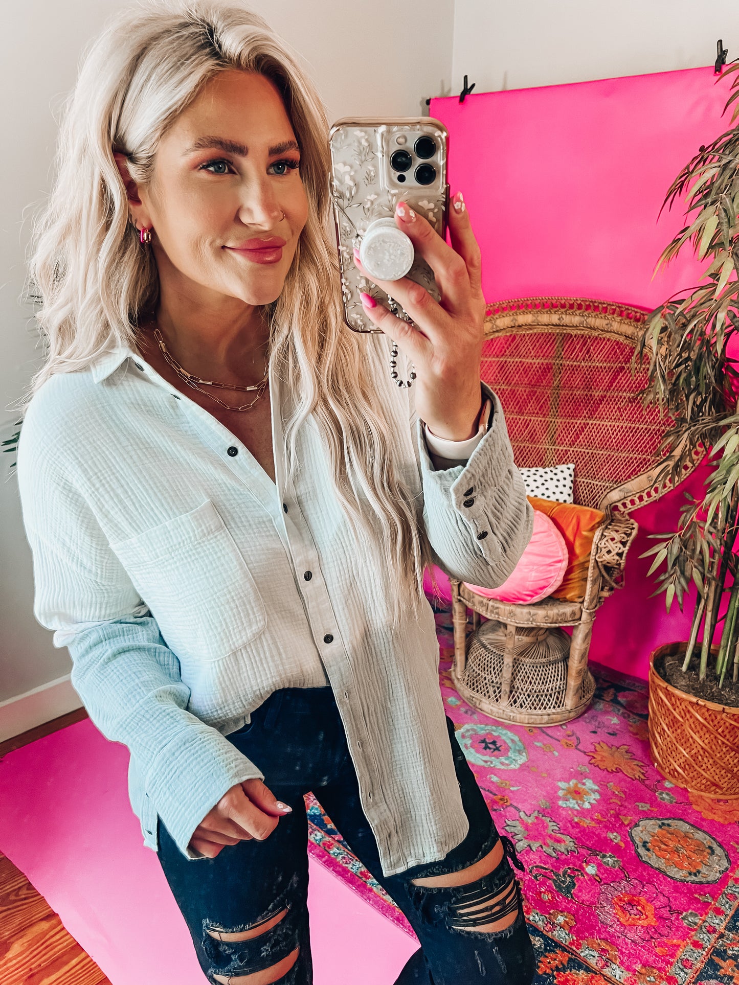 Open Heart Button Up