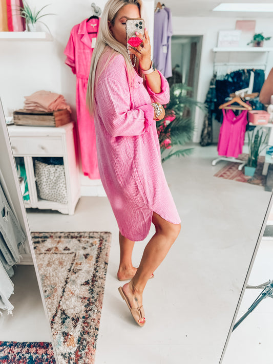 Lily Pink Button Down Dress