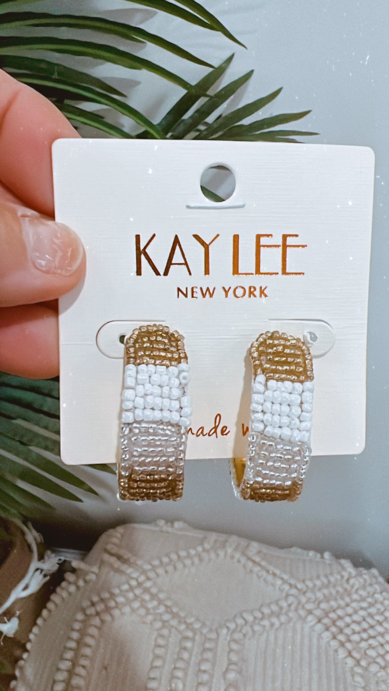 White Bead Open Hoops
