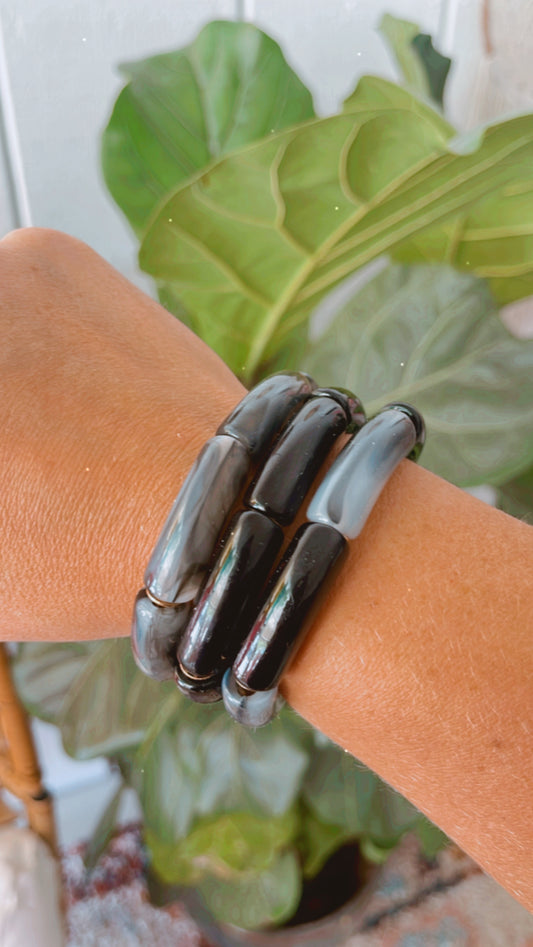 Marble Bracelet Stack- Black