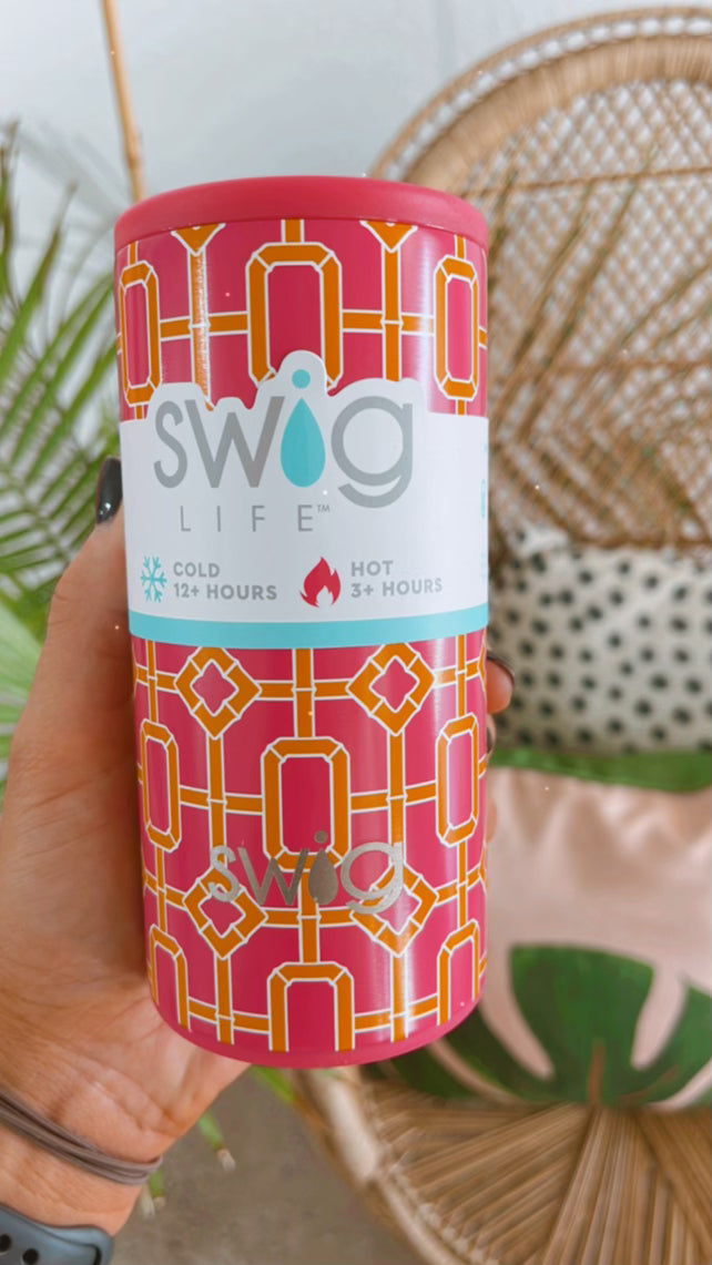 Pink Bamboo Trellis Skinny Can Cooler
