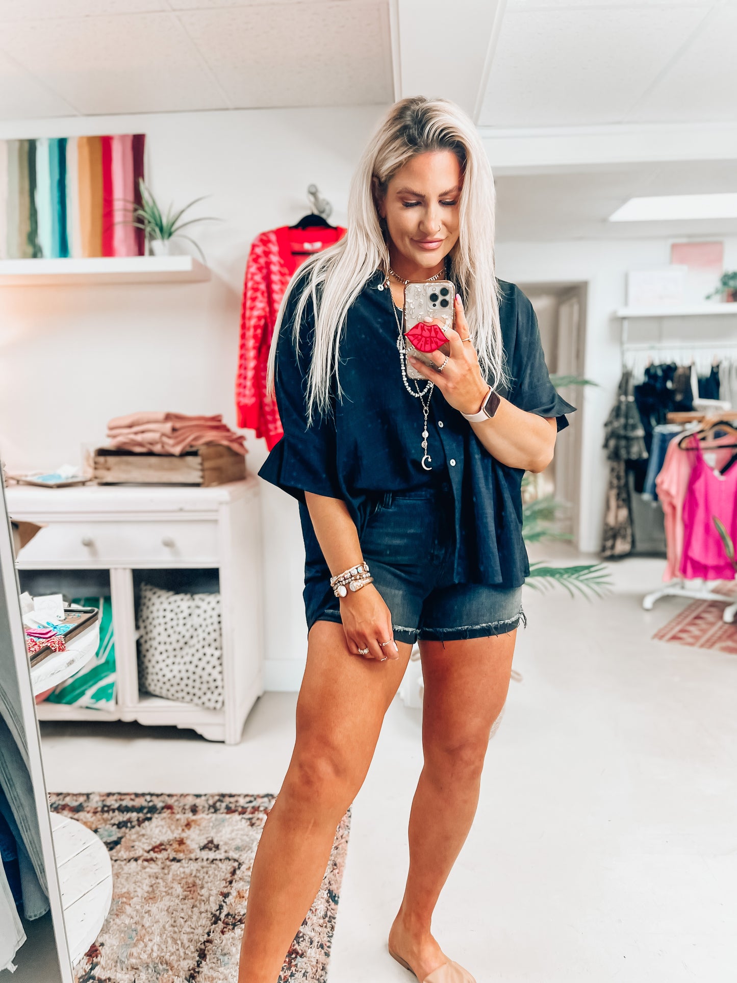 Amie Black Button Top