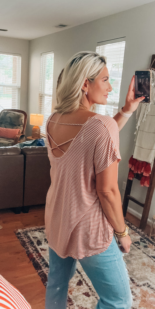 Jen Striped Criss Cross Top