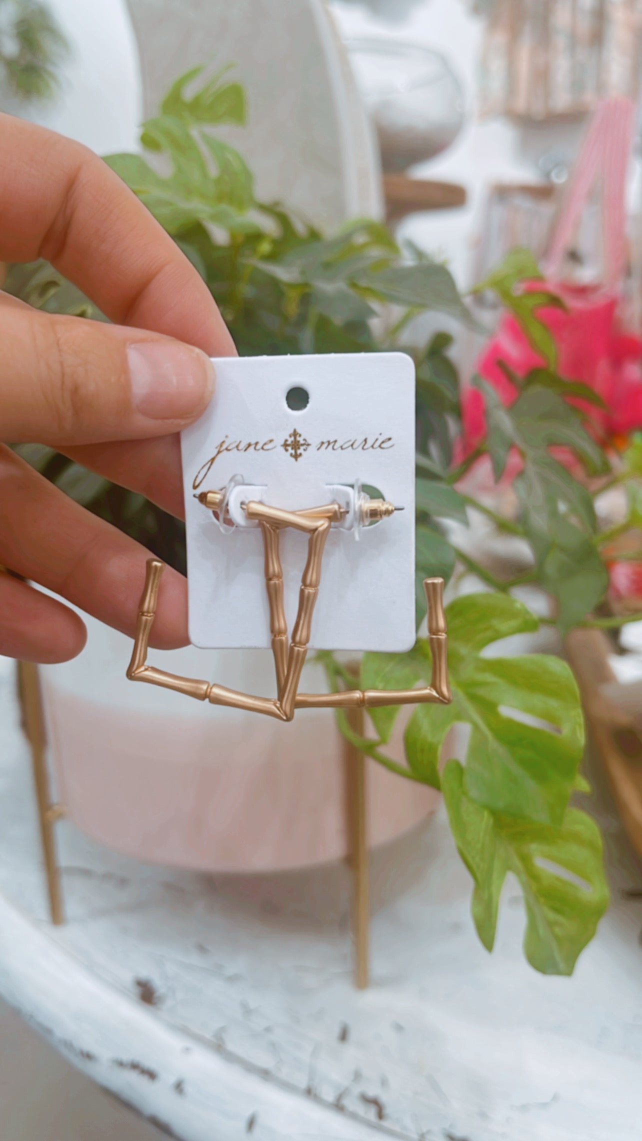 Gold Bamboo Squared Hoop Earrings