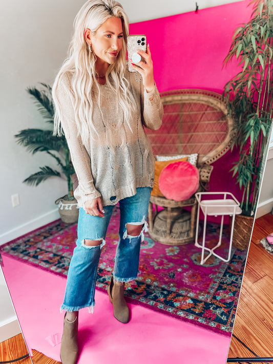 Opal Oatmeal Distressed Sweater