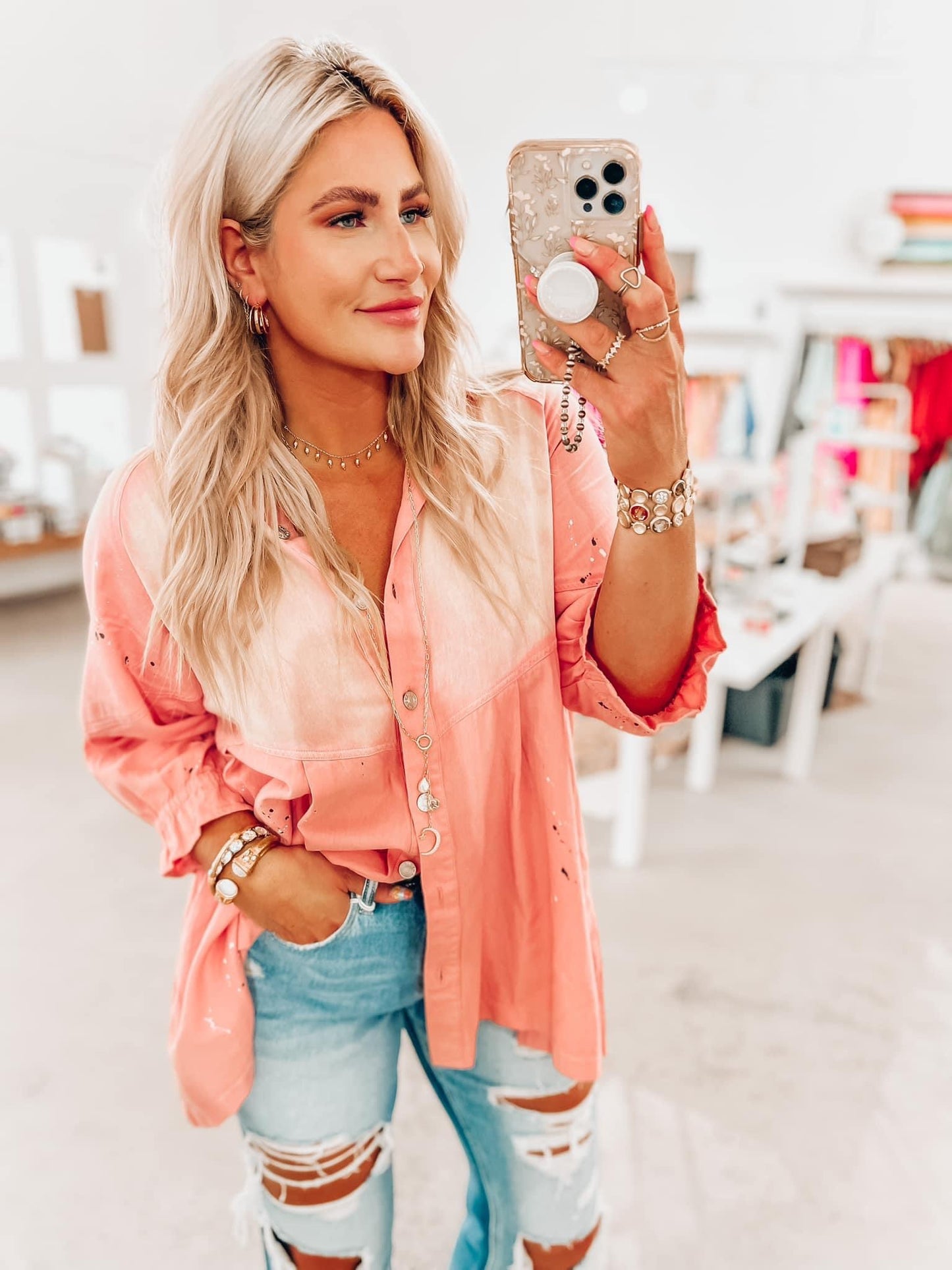 Big Time Blush Button Top