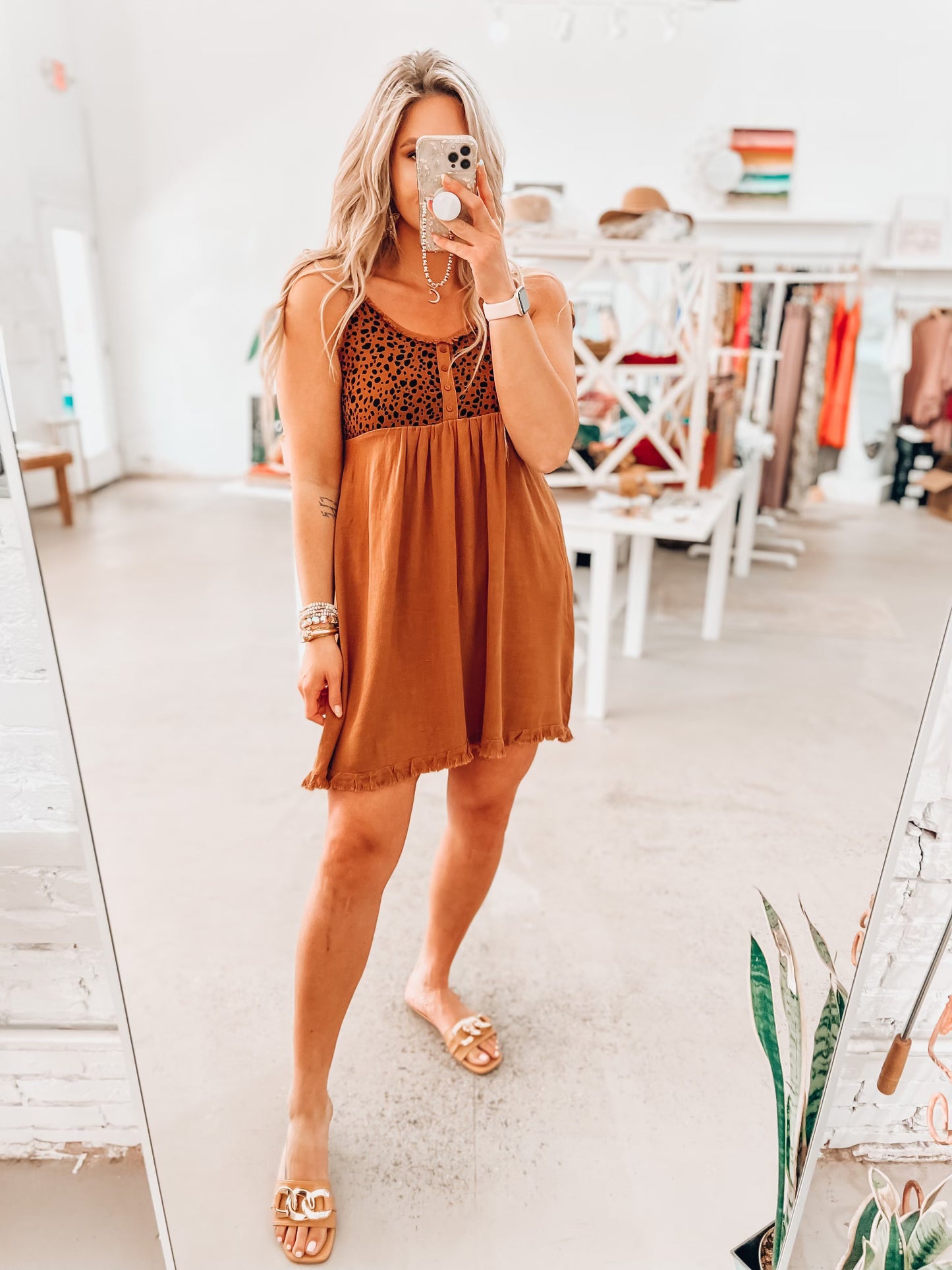 Sydney Button Dress- Coffee