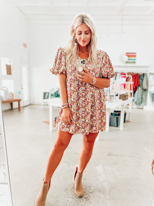 Ella Floral Bubble Sleeve Dress