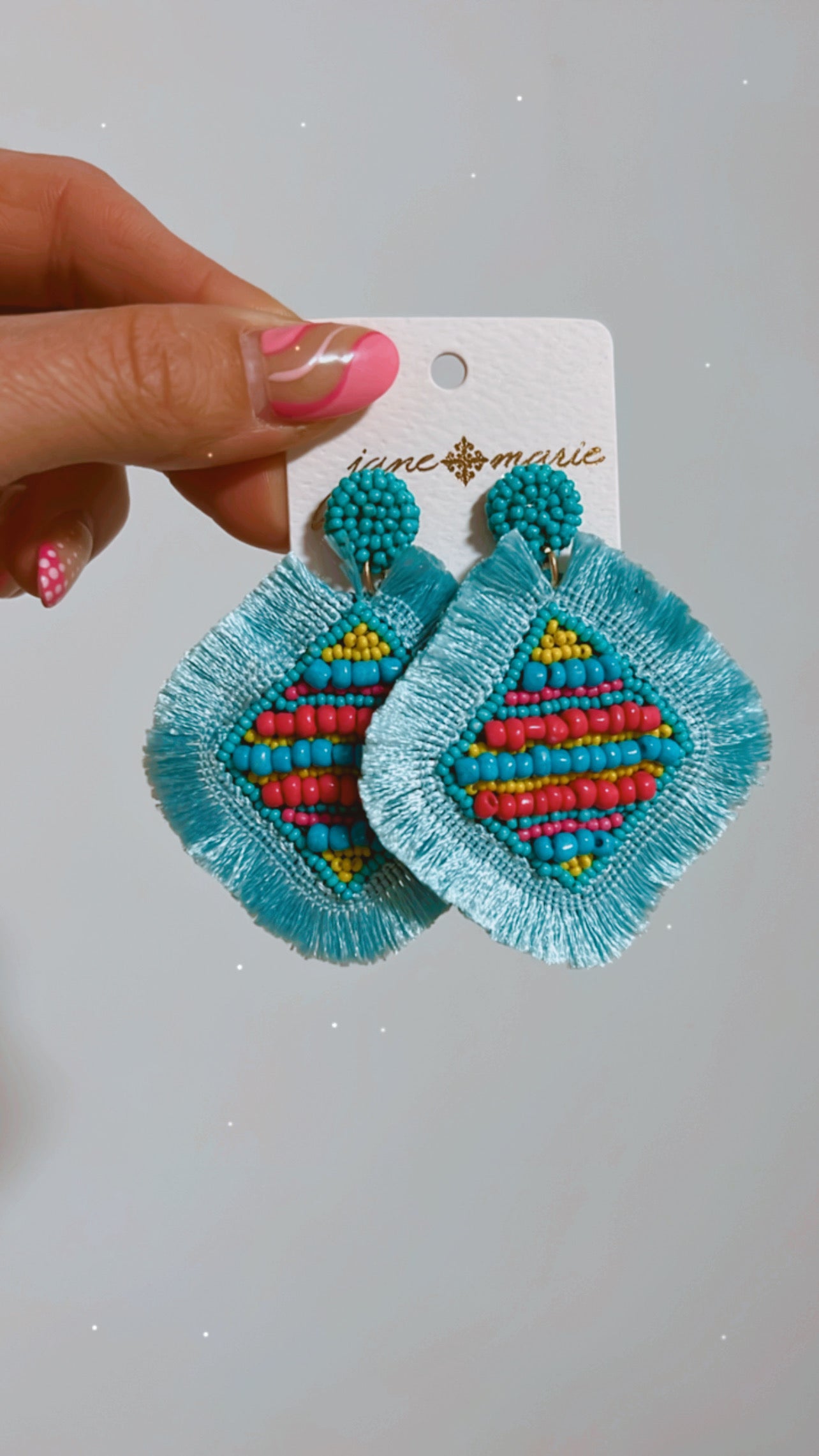 Turquoise Square Beaded Earrings