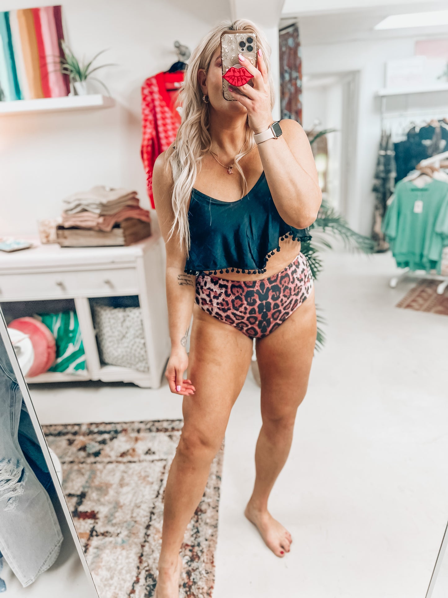 Black/Leo Pom Swim Set