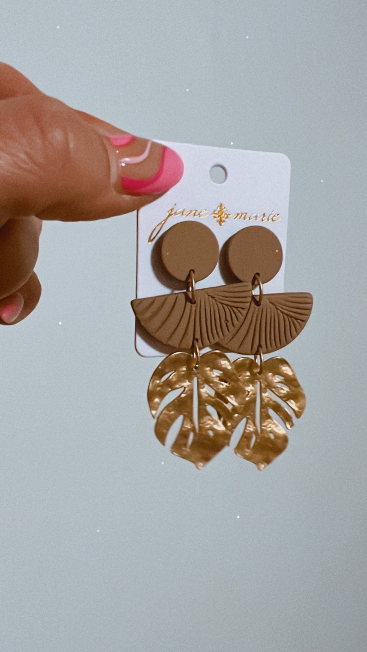Gold Palm Leaf and Circle Earrings