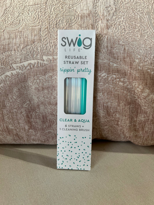 Short Straw Set - Clear & Aqua