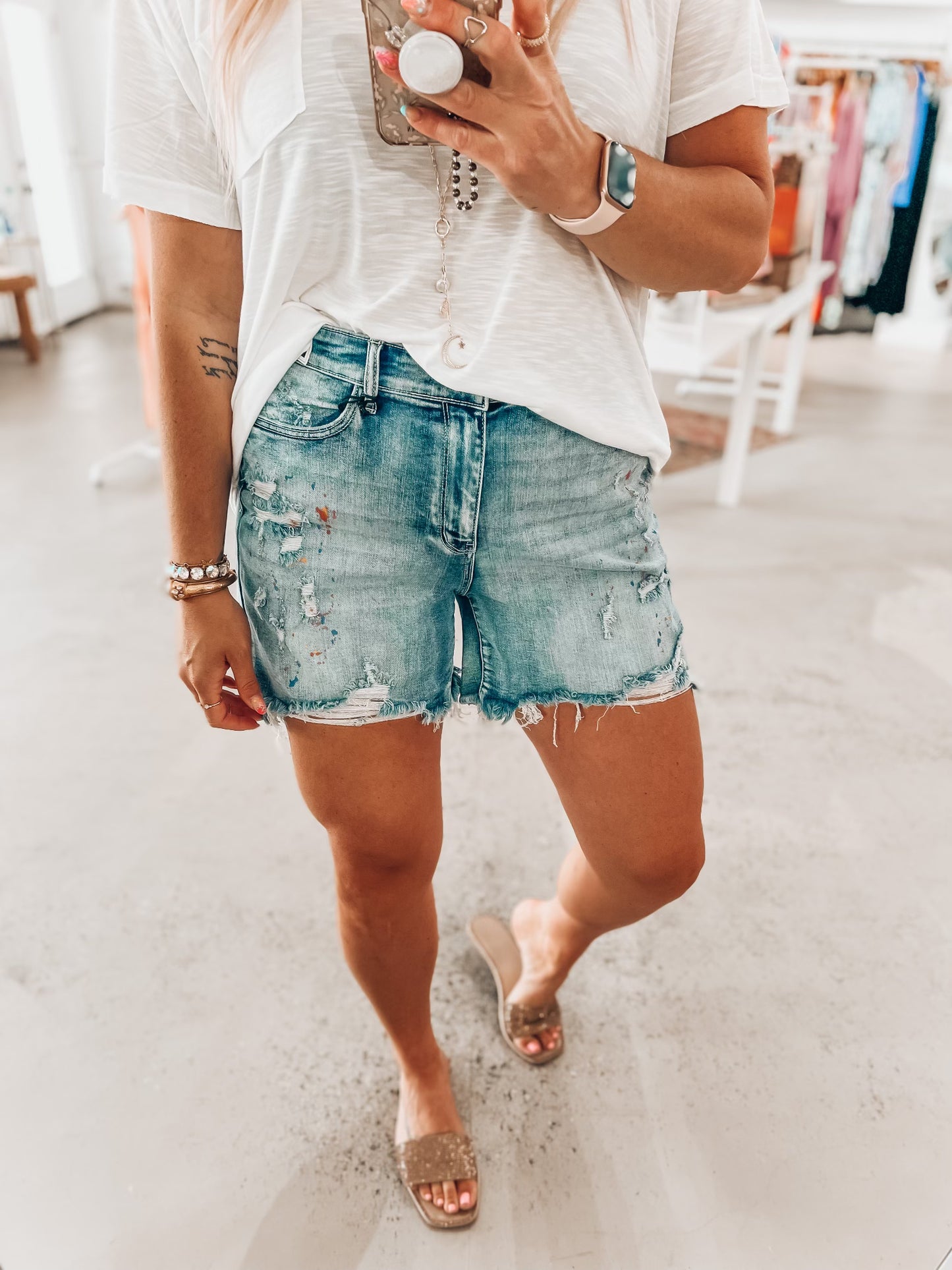 Rainbow Splatter Judy Blue Shorts