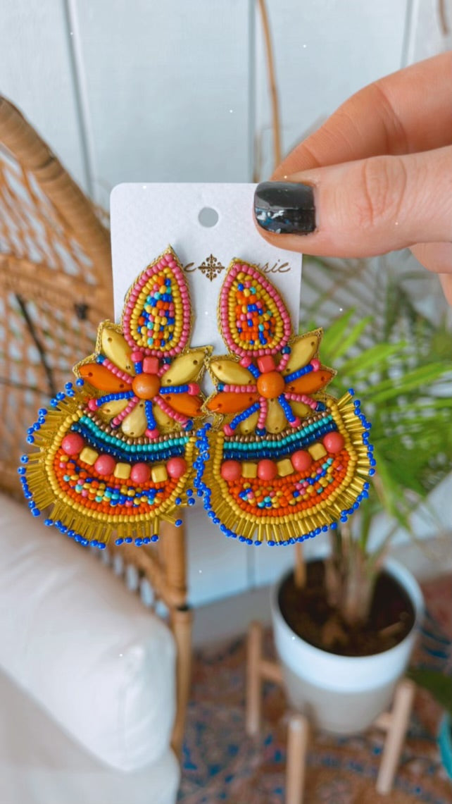 Multi Seed Beaded Pineapple Earrings