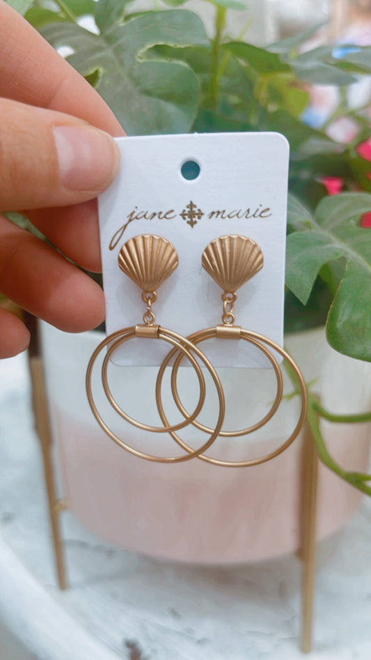 Gold Shell with Two Circles Earrings