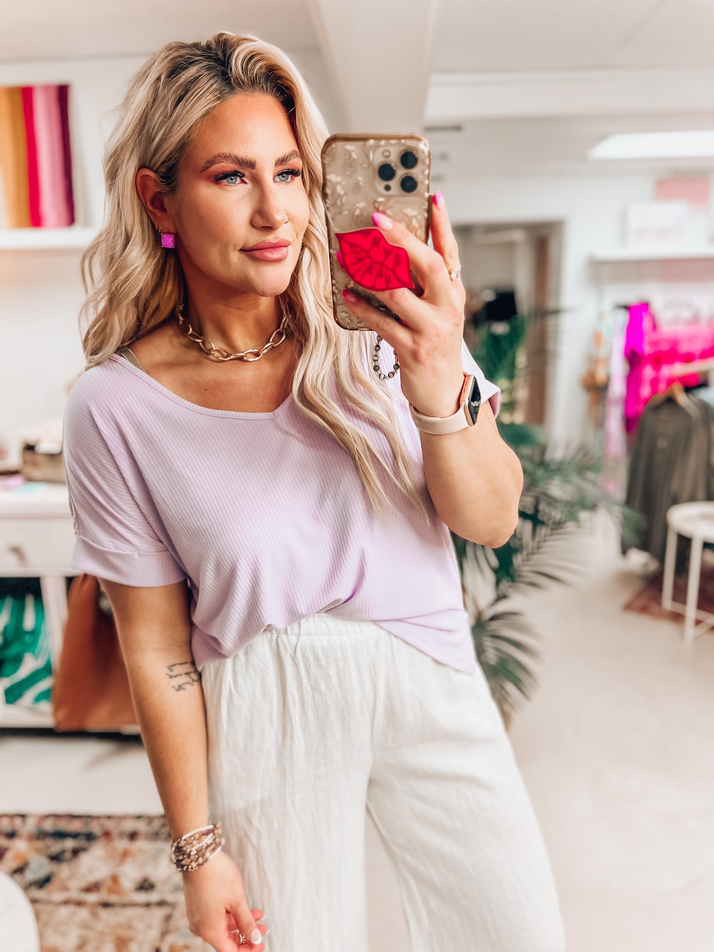 Leila Ribbed V-Neck Top