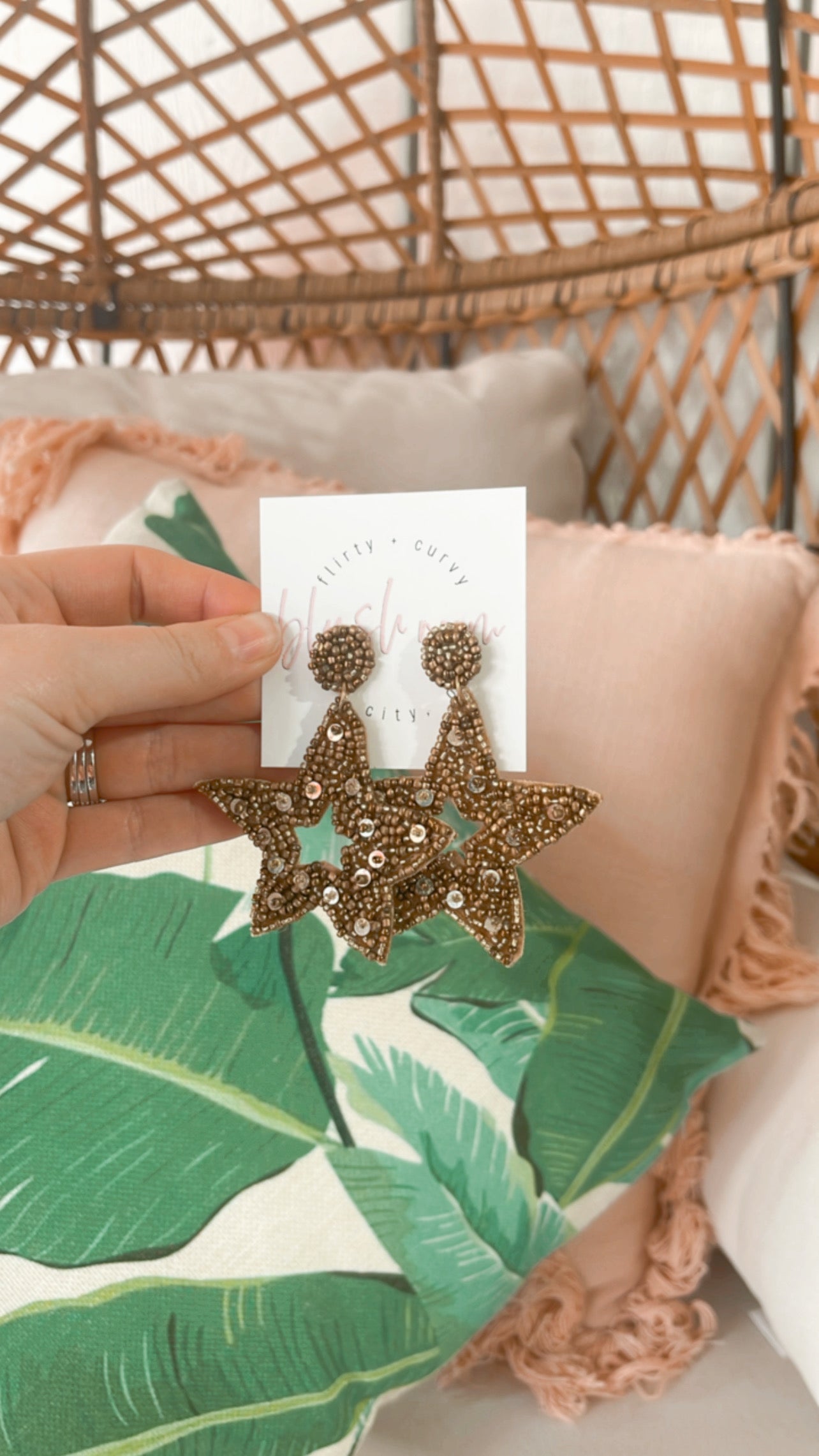 Gold Beaded Star Earrings