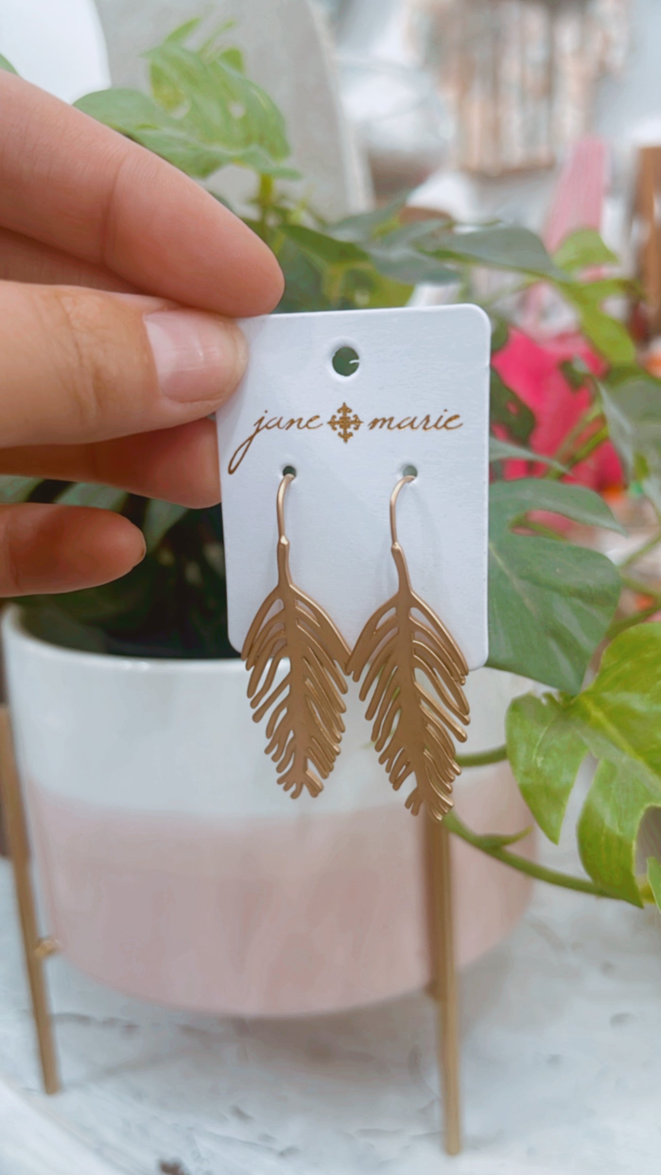 Gold Feather Threader Earrings