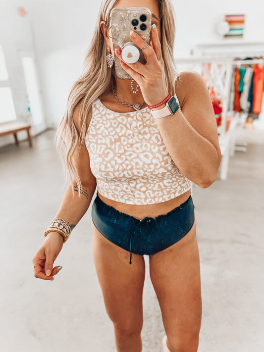High Neck Leo Swim Top