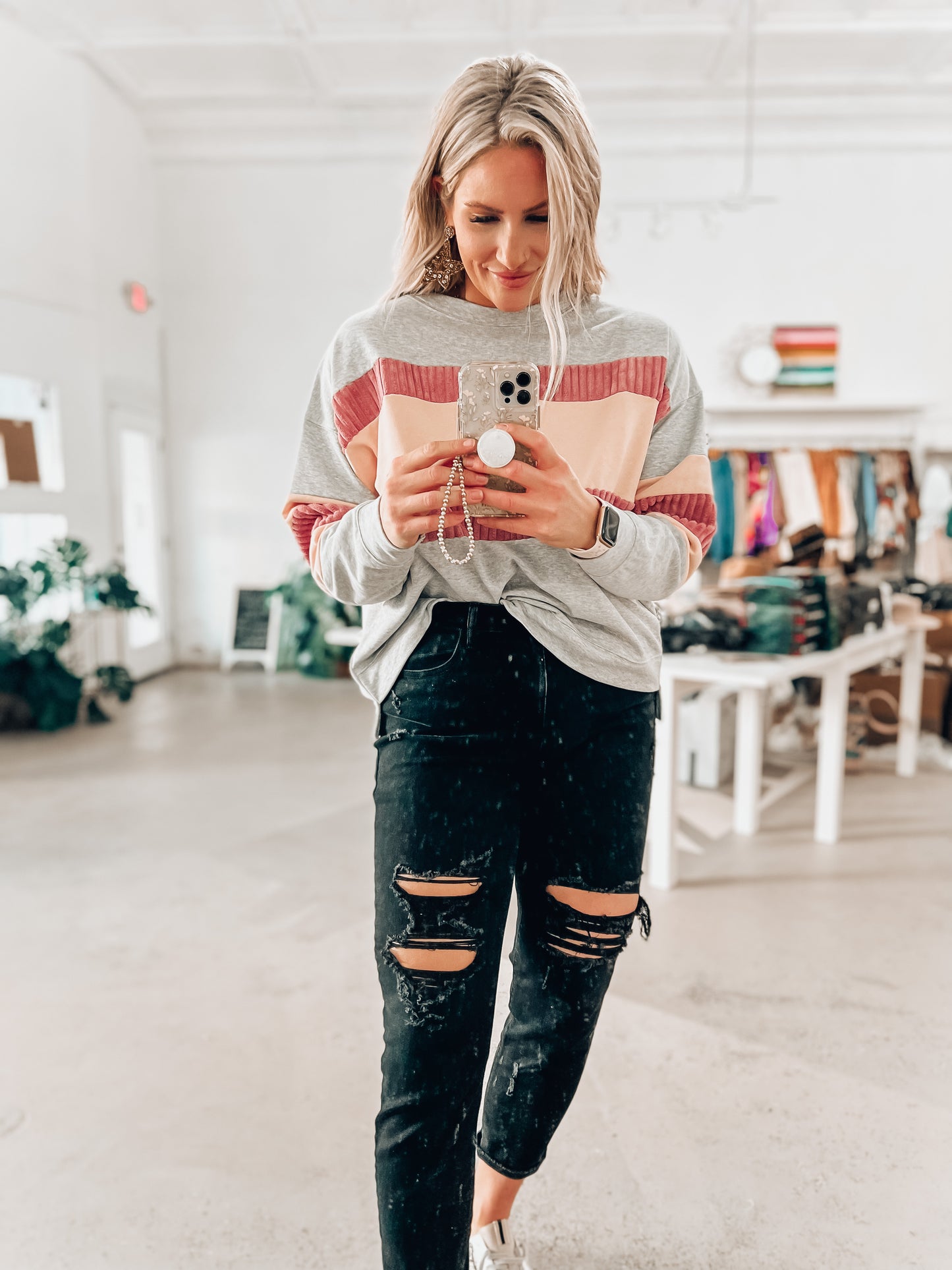 Heather Color Block Pullover